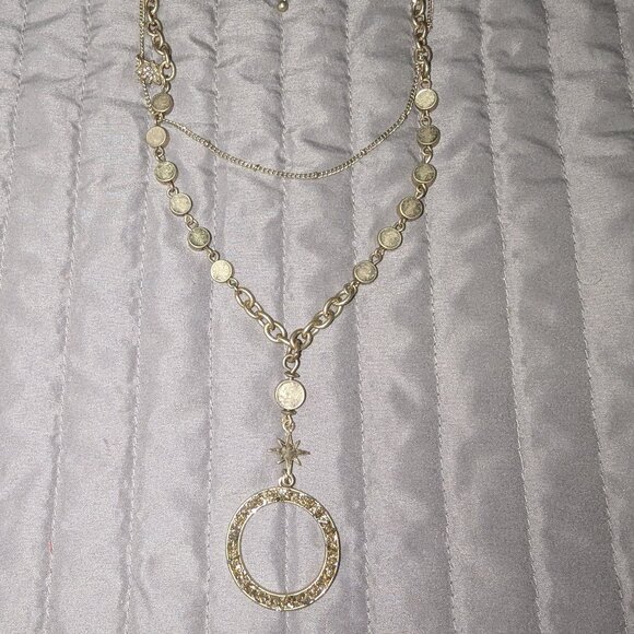 $3 with Bundle ~ Canvas Celestial Coin Layered Necklace 5277 - Picture 1 of 6